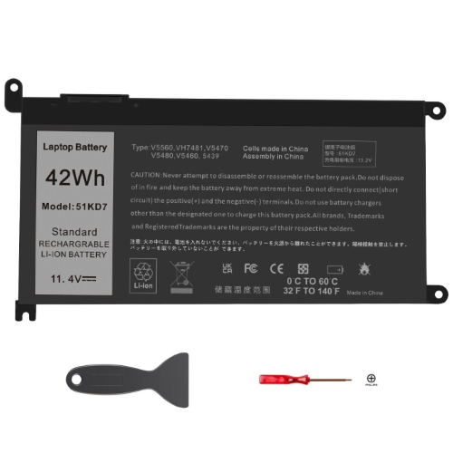 0FY8XM, 51KD7 replacement Laptop Battery for Dell Chromebook 11 3100 Series, Chromebook 11 3181 (P26T001) 2-In-1, 11.4v, 3 cells, 42wh