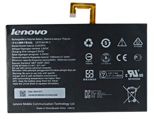 L14D2P31, SB18C03763 replacement Laptop Battery for Lenovo 1ICP3/84/96-2, A10-70F, 3.8V, 7000mah / 26.60wh