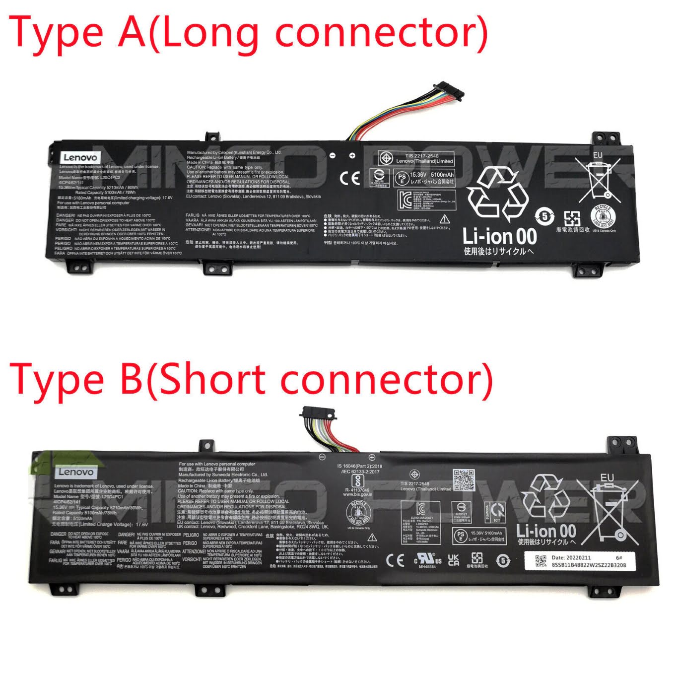 L20C4PC1, L20C4PC2 replacement Laptop Battery for Lenovo Legion 5 17ACH6H, Legion 5 17ACH6H 82JY0005GE, 4 cells, 15.36v, 5210mah / 80wh