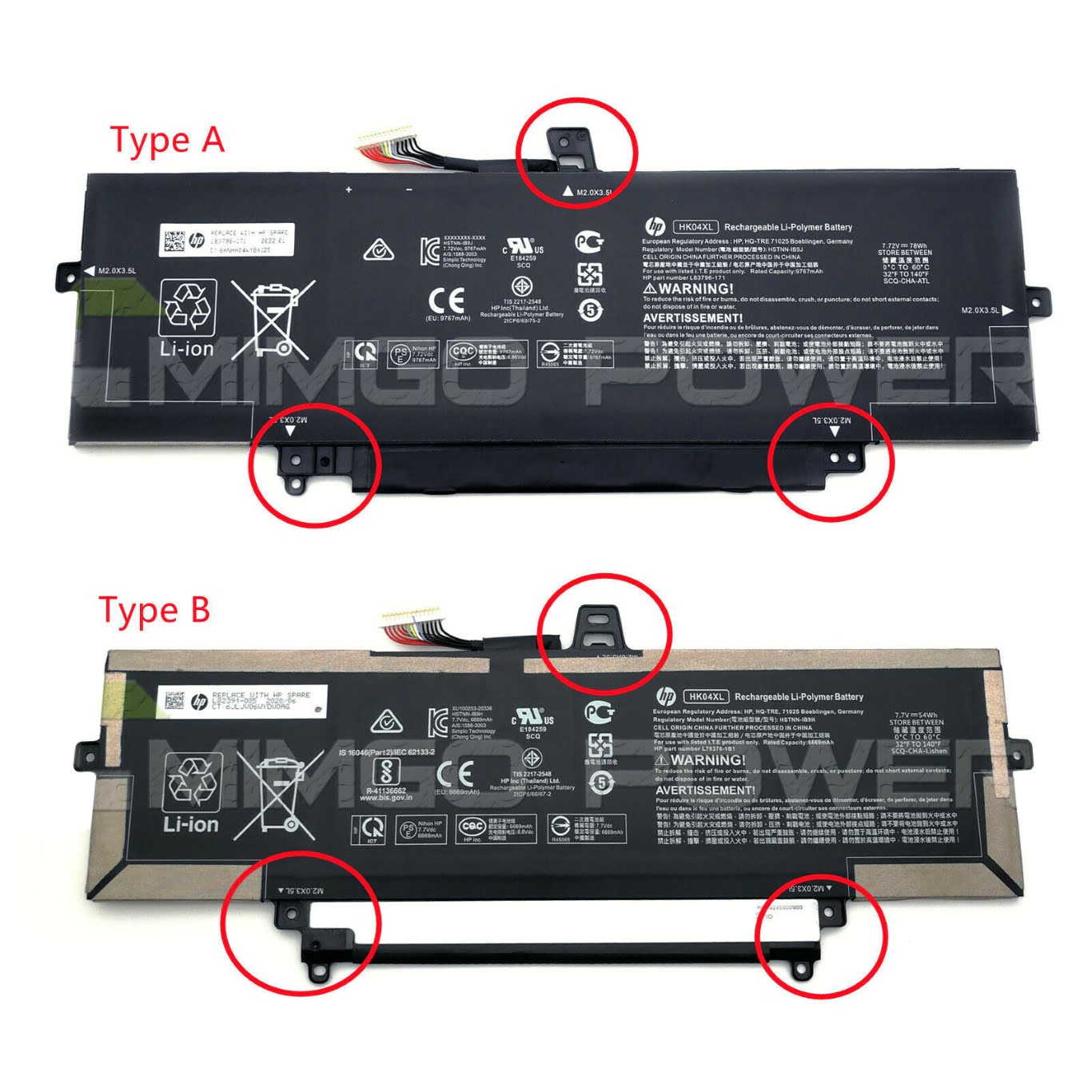 HK04XL, HSTNN-IB9H replacement Laptop Battery for HP EliteBook x360 1040 G7, EliteBook x360 1040 G7 119Y7EA, 7.7v / 7.72v, 4 cells, 78wh / 54wh