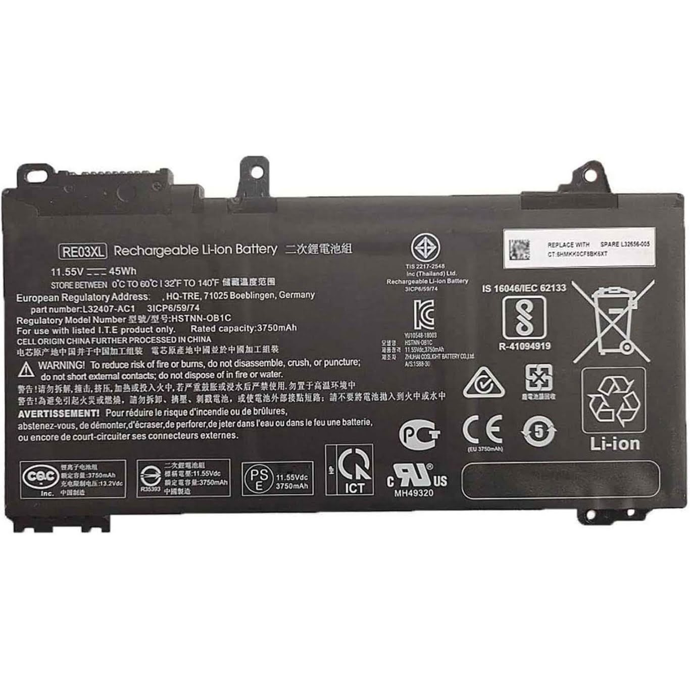 3ICP6/59/74, HSTNN-0B1C replacement Laptop Battery for HP 66 Pro 13 G2, ProBook 430 G6, 11.55v, 3 cells, 45wh