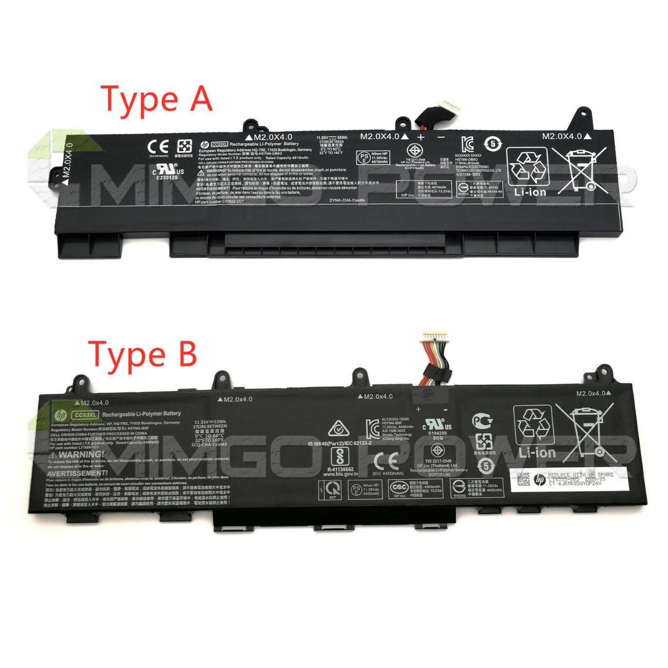 CC03053XL, CC03056XL replacement Laptop Battery for HP EliteBook 830 G7, EliteBook 830 G7 113X7ET, 11.55v, 56wh / 53wh